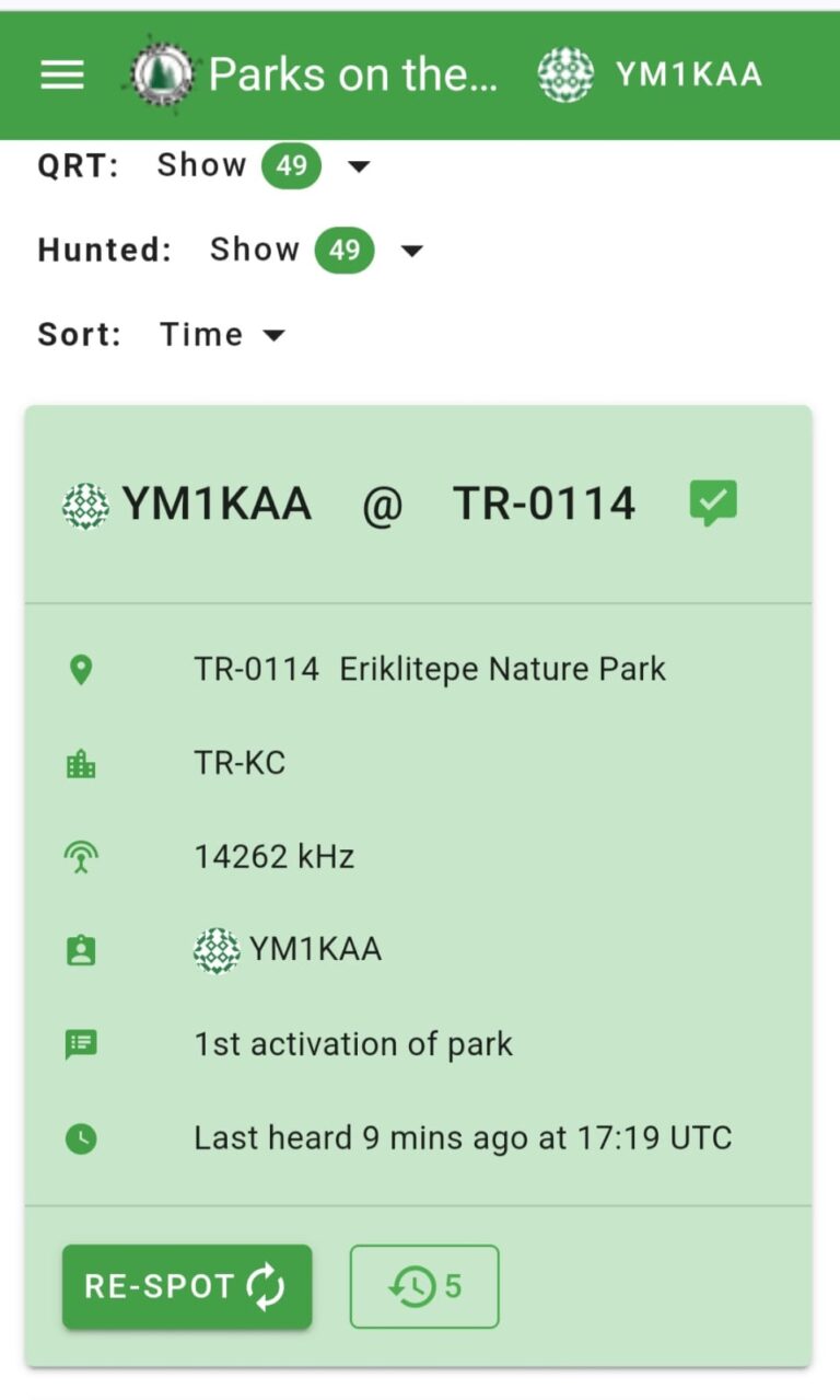 TAMAD-Parks On The Air ( POTA ) Çalışması